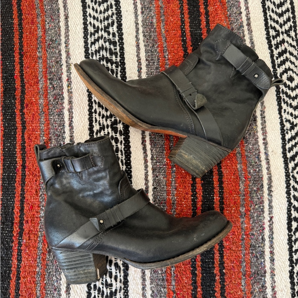 Rag & Bone Women's Black Leather Ankle Boots with Buckle Detail